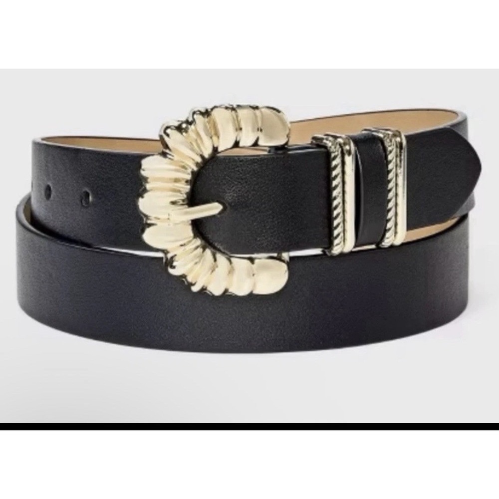 NWT Ava & Viv Black Belt with Gold Decorative Buckle Plus Size W/ Loop Size 2X